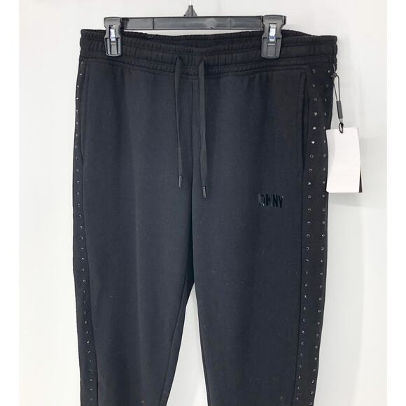 DKNY SPORT Womens Relaxed Joggers Medium Black Pants Embellished NWT - Picture 6 of 16